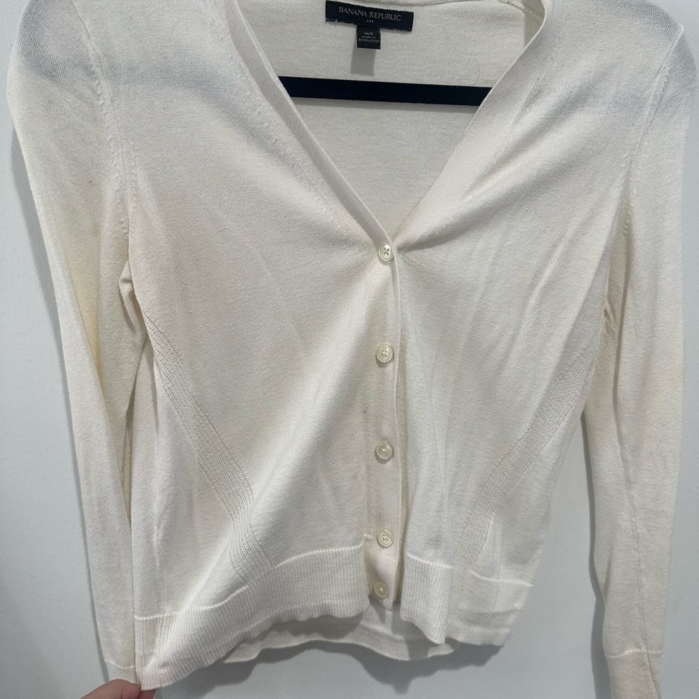 Banana Republic Women's White Cardigan Sweater